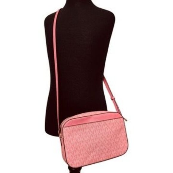 MICHAEL KORS Jet Set East West Large Logo Crossbody Bag Chain Grapefruit Pink - Picture 3 of 14